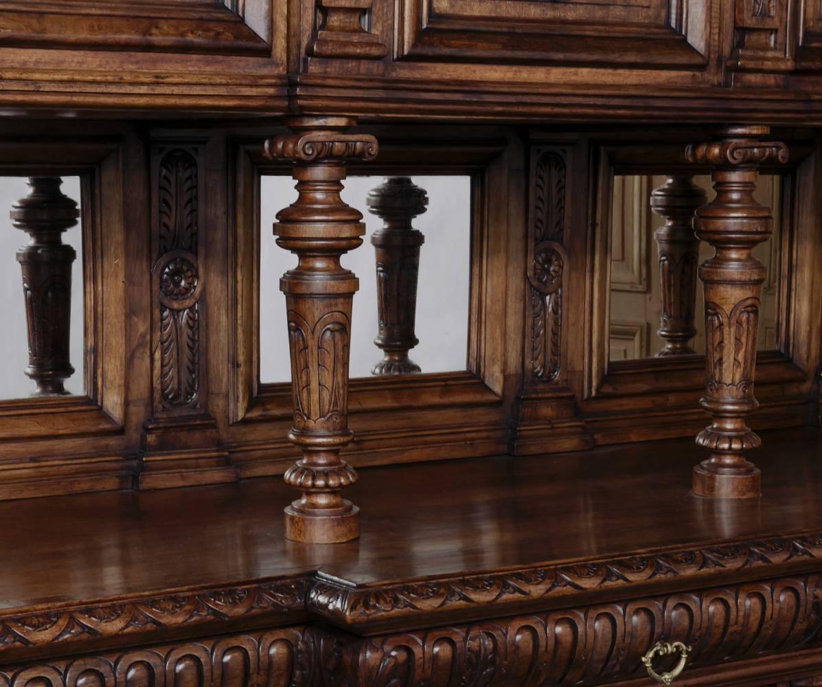 19th Century Italian Renaissance Walnut Two-Tiered Buffet In Excellent Condition In Dallas, TX