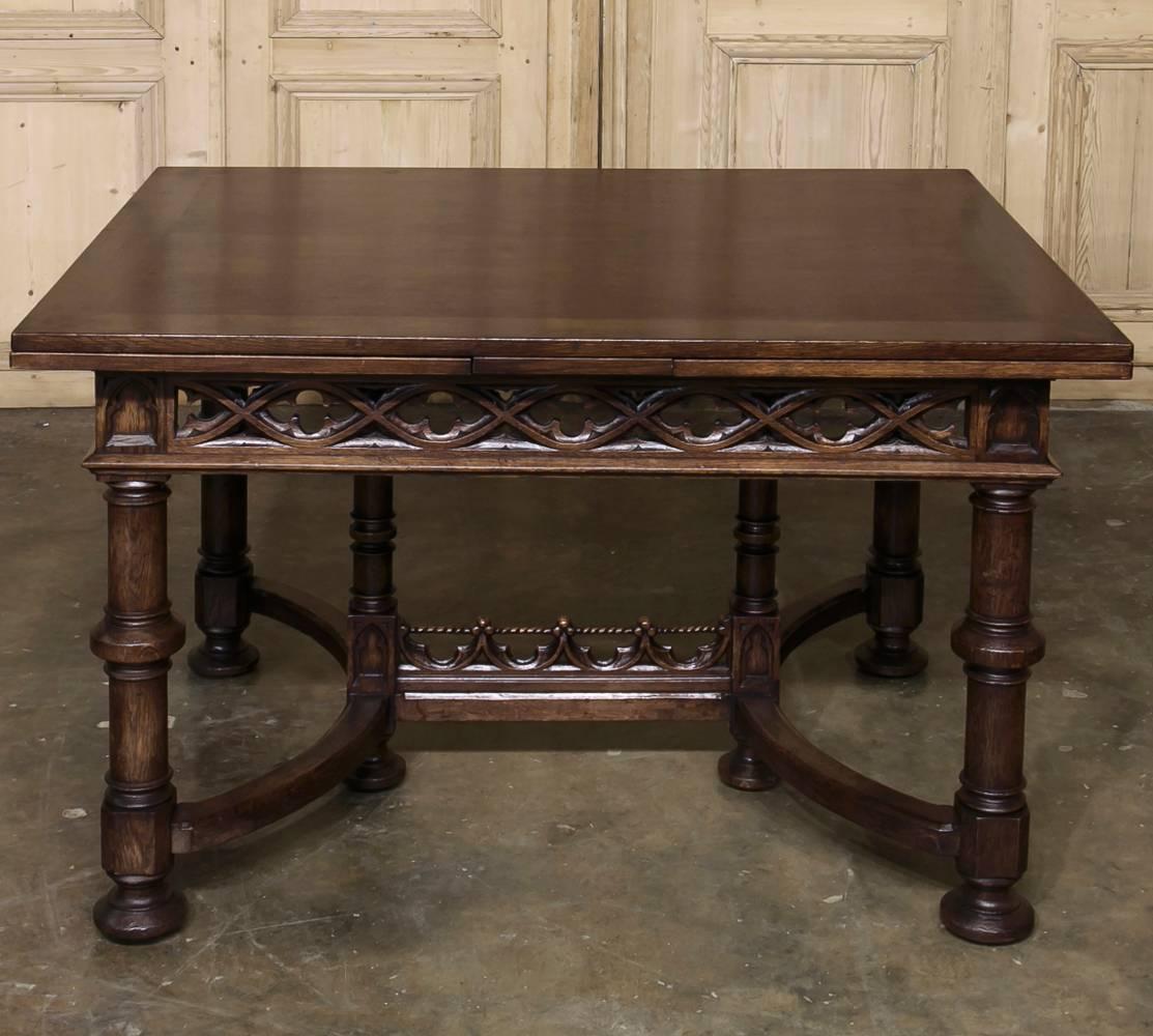 19th Century French Gothic Draw-Leaf Dining Table In Excellent Condition In Dallas, TX