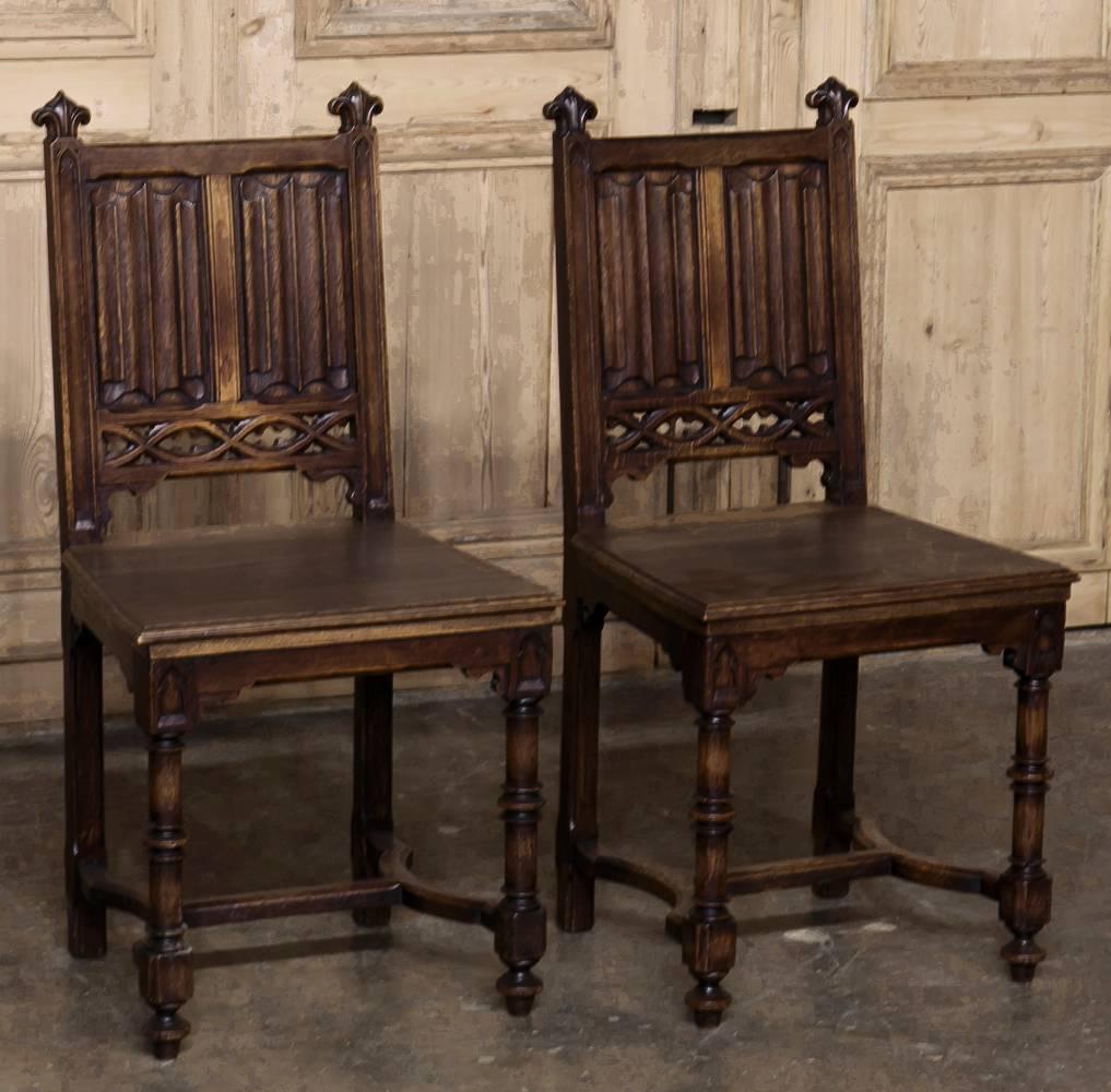 Set of Six 19th Century French Gothic Dining Chairs  3