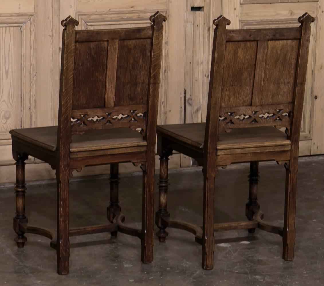 Set of Six 19th Century French Gothic Dining Chairs  1