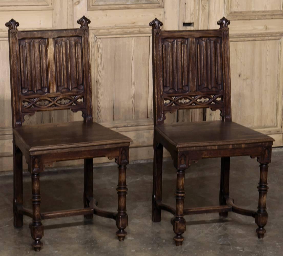 Late 19th Century Set of Six 19th Century French Gothic Dining Chairs 