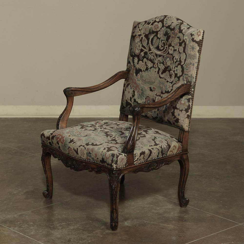 French Antique Louis XV Armchair with Original Chinoiserie Needlepoint Tapestry
