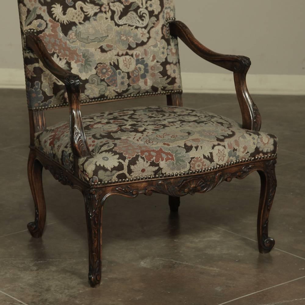 Late 19th Century Antique Louis XV Armchair with Original Chinoiserie Needlepoint Tapestry