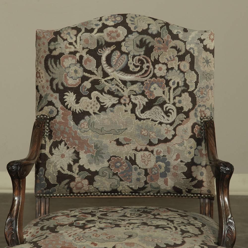 Antique Louis XV Armchair with Original Chinoiserie Needlepoint Tapestry In Excellent Condition In Dallas, TX