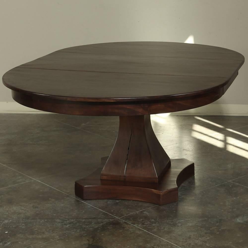 19th Century Mahogany Round Louis Philipe Pedestal Dining Table with Leaf 1