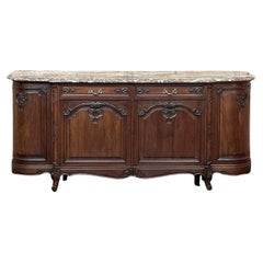Antique French Louis XIV Nussbaum Runde Seite Marmorplatte Buffet