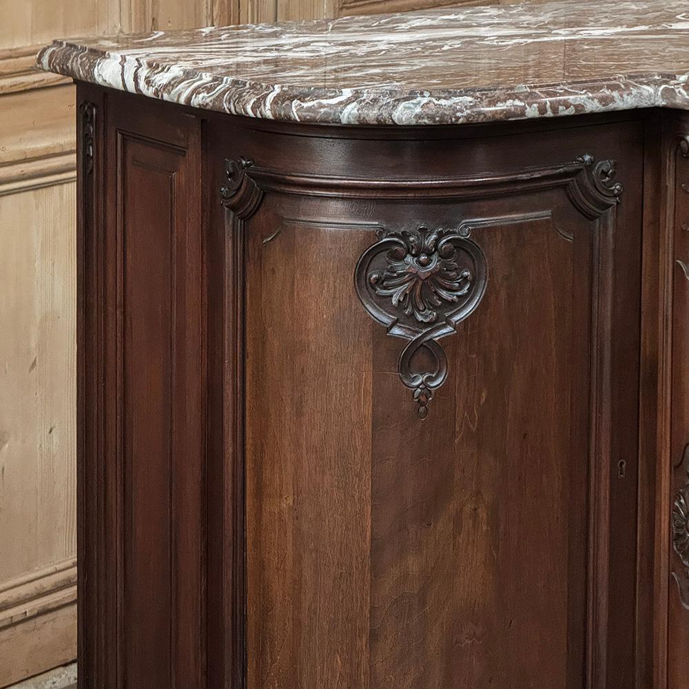 Antique French Louis XIV Walnut Round Side Marble Top Buffet In Good Condition For Sale In Dallas, TX