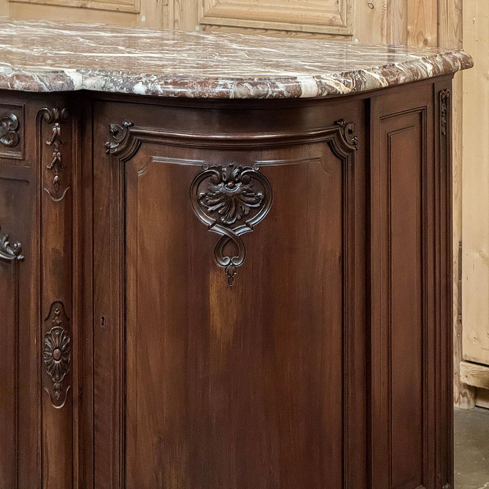 Antique French Louis XIV Walnut Round Side Marble Top Buffet For Sale 2