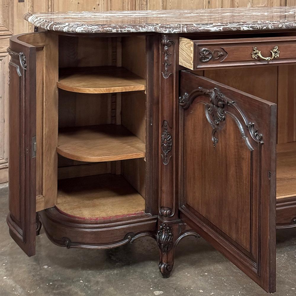 Antique French Louis XIV Walnut Round Side Marble Top Buffet For Sale 8