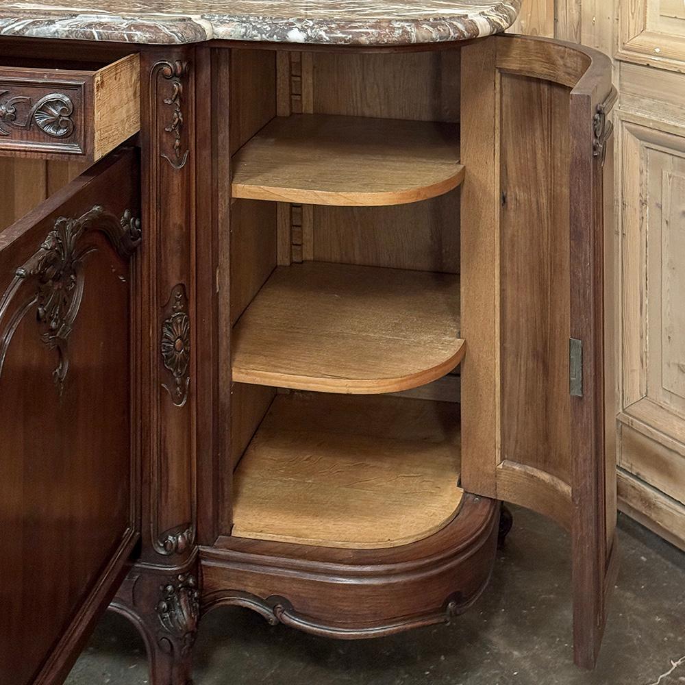 Antique French Louis XIV Walnut Round Side Marble Top Buffet For Sale 10