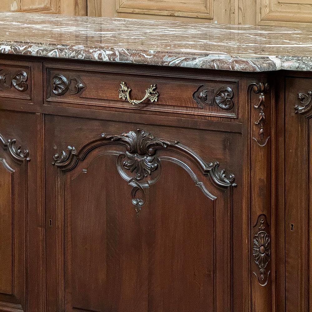 Antique French Louis XIV Walnut Round Side Marble Top Buffet For Sale 4
