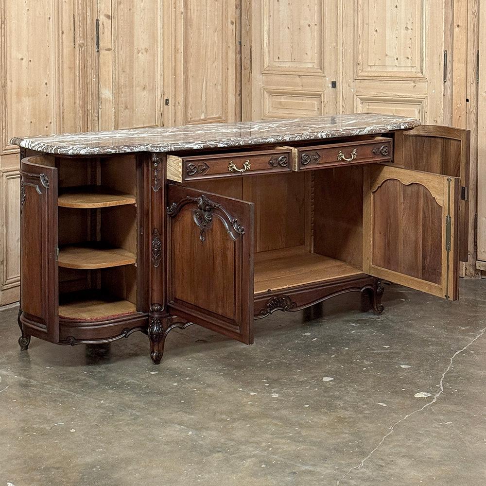 Antique French Louis XIV Walnut Round Side Marble Top Buffet For Sale 7