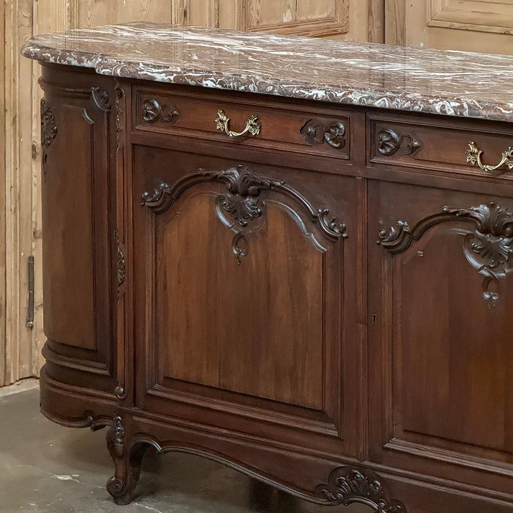 Antique French Louis XIV Walnut Round Side Marble Top Buffet For Sale 6