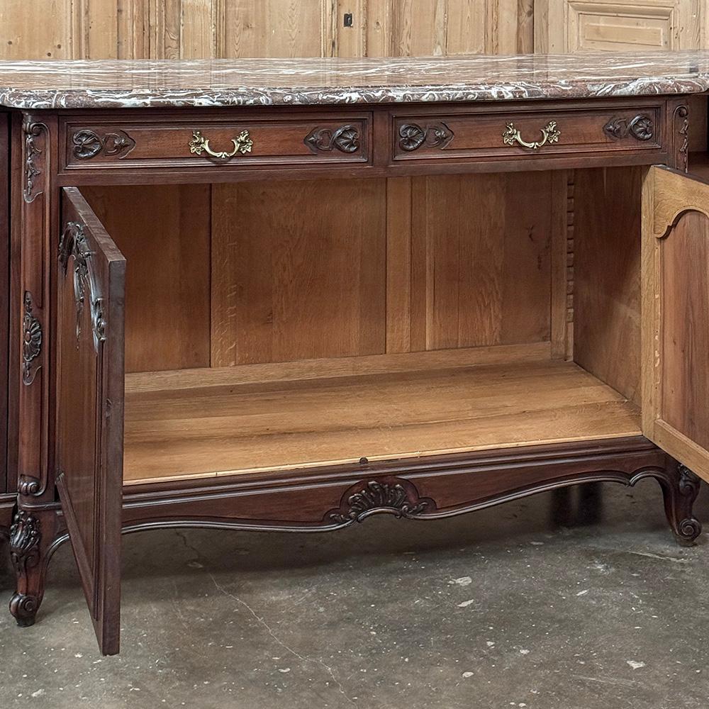 Antique French Louis XIV Walnut Round Side Marble Top Buffet For Sale 9