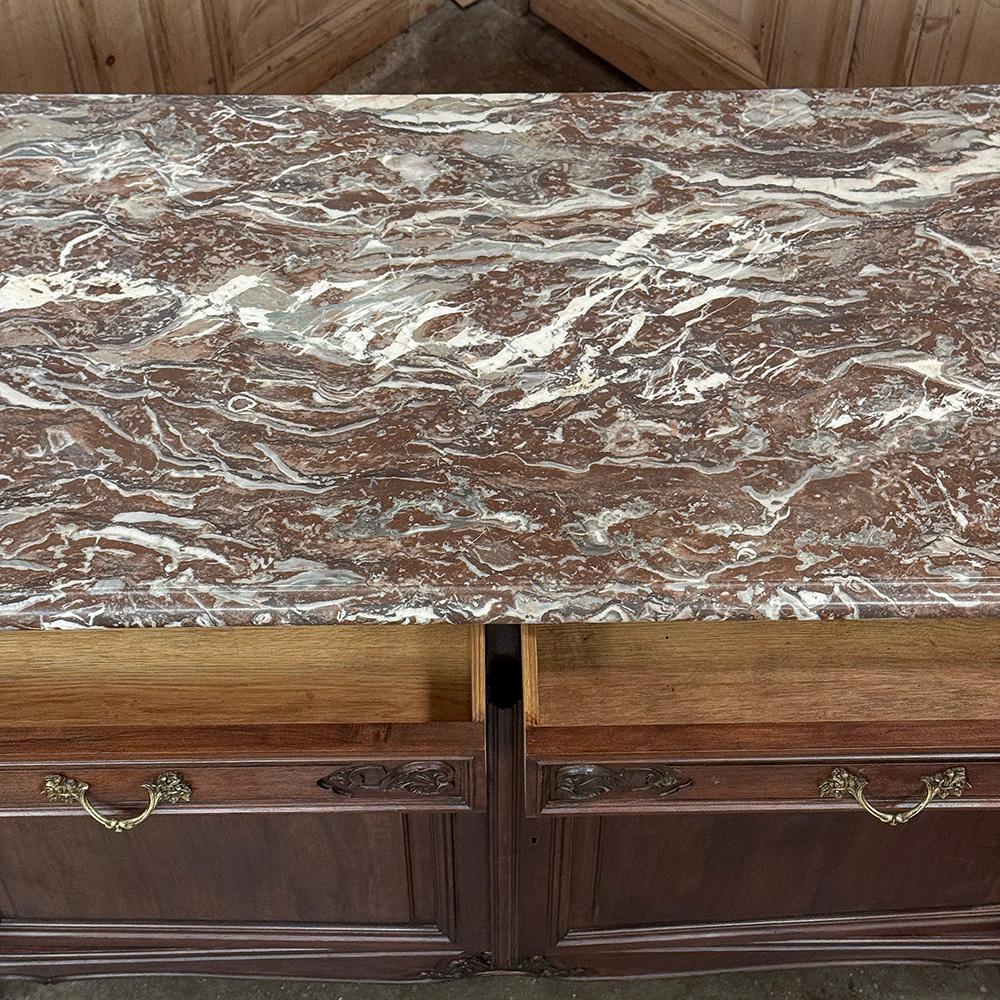 Antique French Louis XIV Walnut Round Side Marble Top Buffet For Sale 12