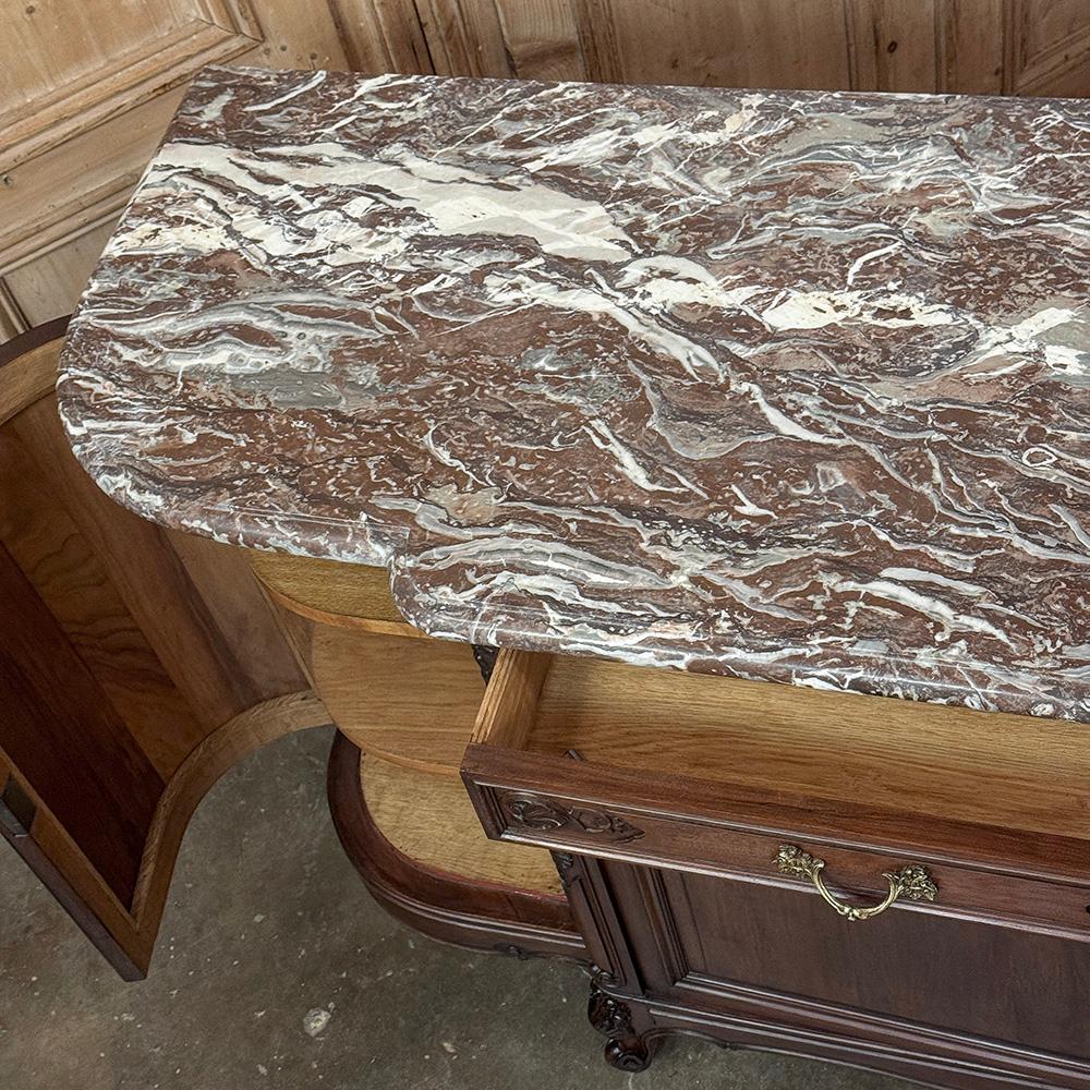 Antique French Louis XIV Walnut Round Side Marble Top Buffet For Sale 11