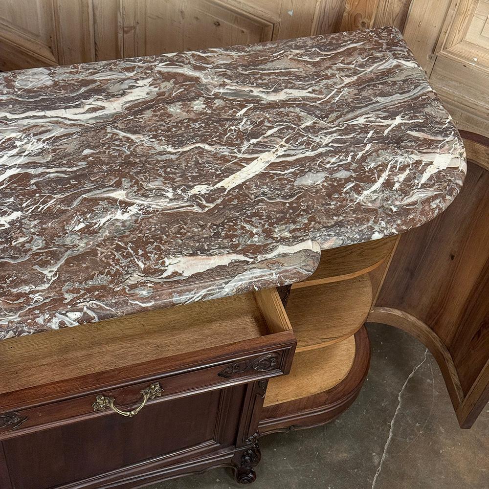 Antique French Louis XIV Walnut Round Side Marble Top Buffet For Sale 13