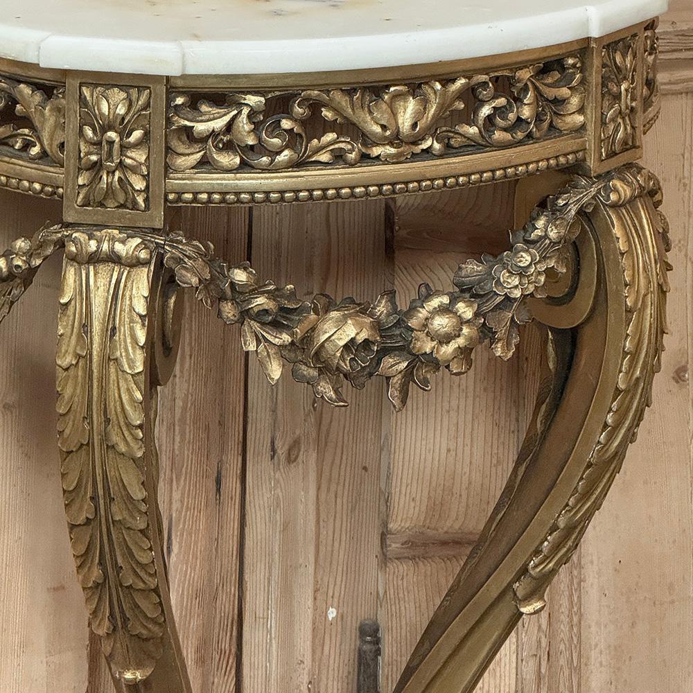 Antique French Louis XVI Giltwood Demilune Marble Top Console For Sale 2