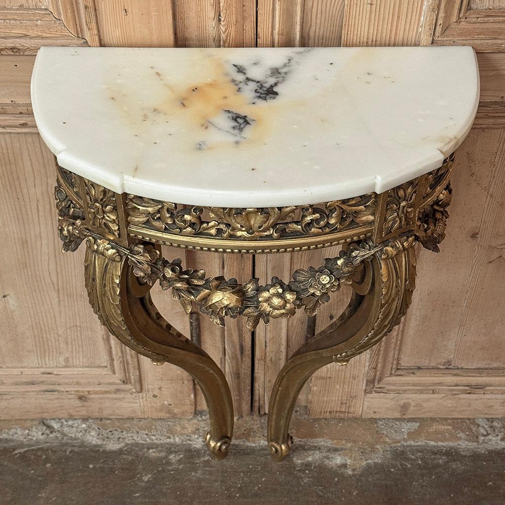 Antique French Louis XVI Giltwood Demilune Marble Top Console For Sale 5