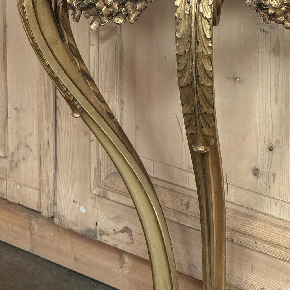 Antique French Louis XVI Giltwood Demilune Marble Top Console For Sale 9