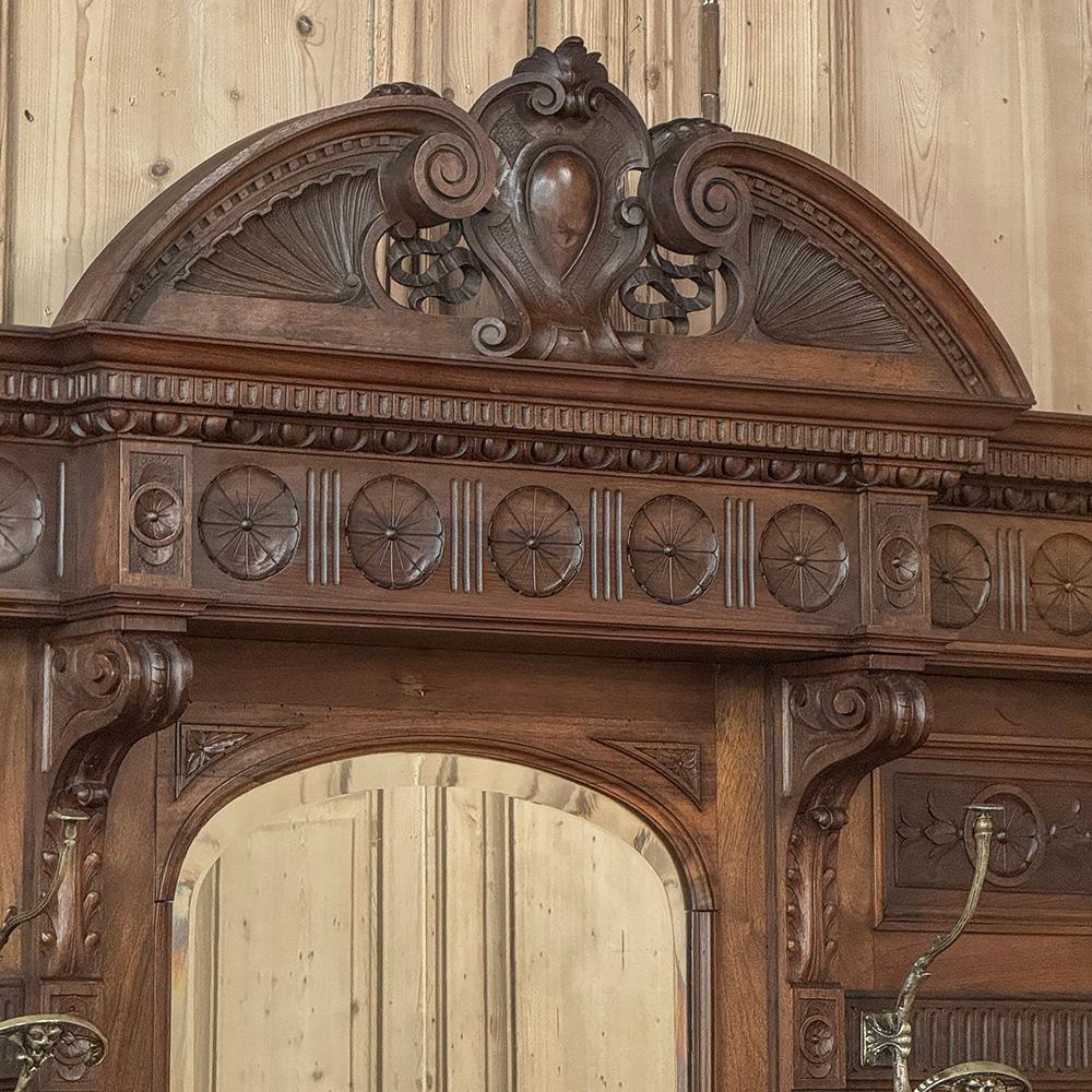 Late 19th Century 19th Century Grand Italian Hand-Carved Walnut Hall Tree ~ Coat Rack For Sale