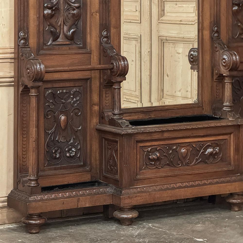 19th Century Grand Italian Hand-Carved Walnut Hall Tree ~ Coat Rack For Sale 2