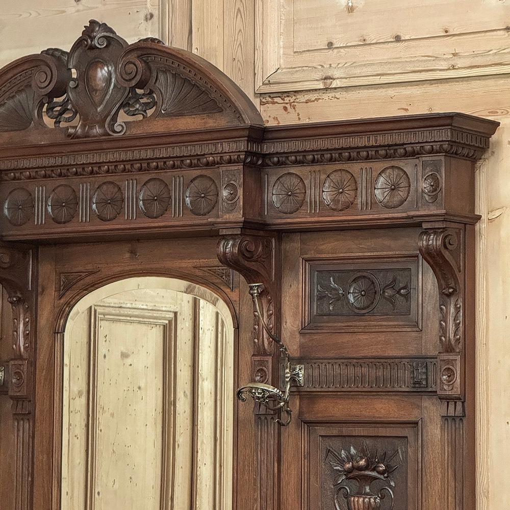 19th Century Grand Italian Hand-Carved Walnut Hall Tree ~ Coat Rack For Sale 4