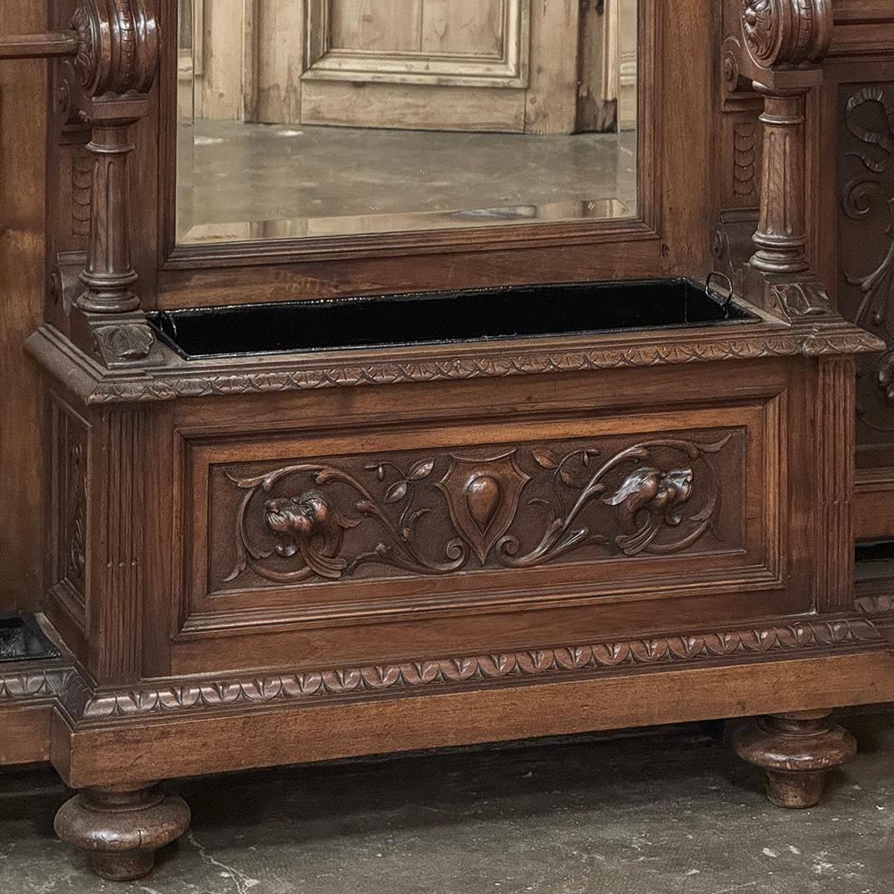 19th Century Grand Italian Hand-Carved Walnut Hall Tree ~ Coat Rack For Sale 3