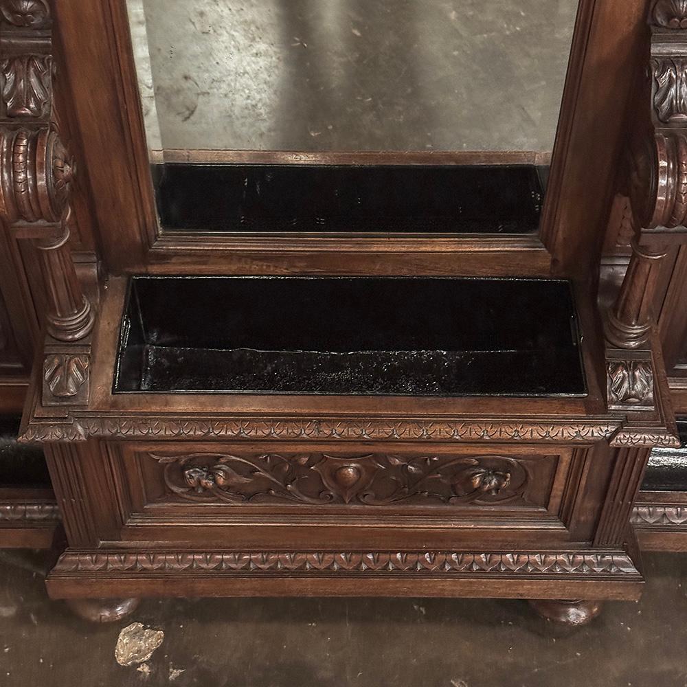19th Century Grand Italian Hand-Carved Walnut Hall Tree ~ Coat Rack For Sale 8