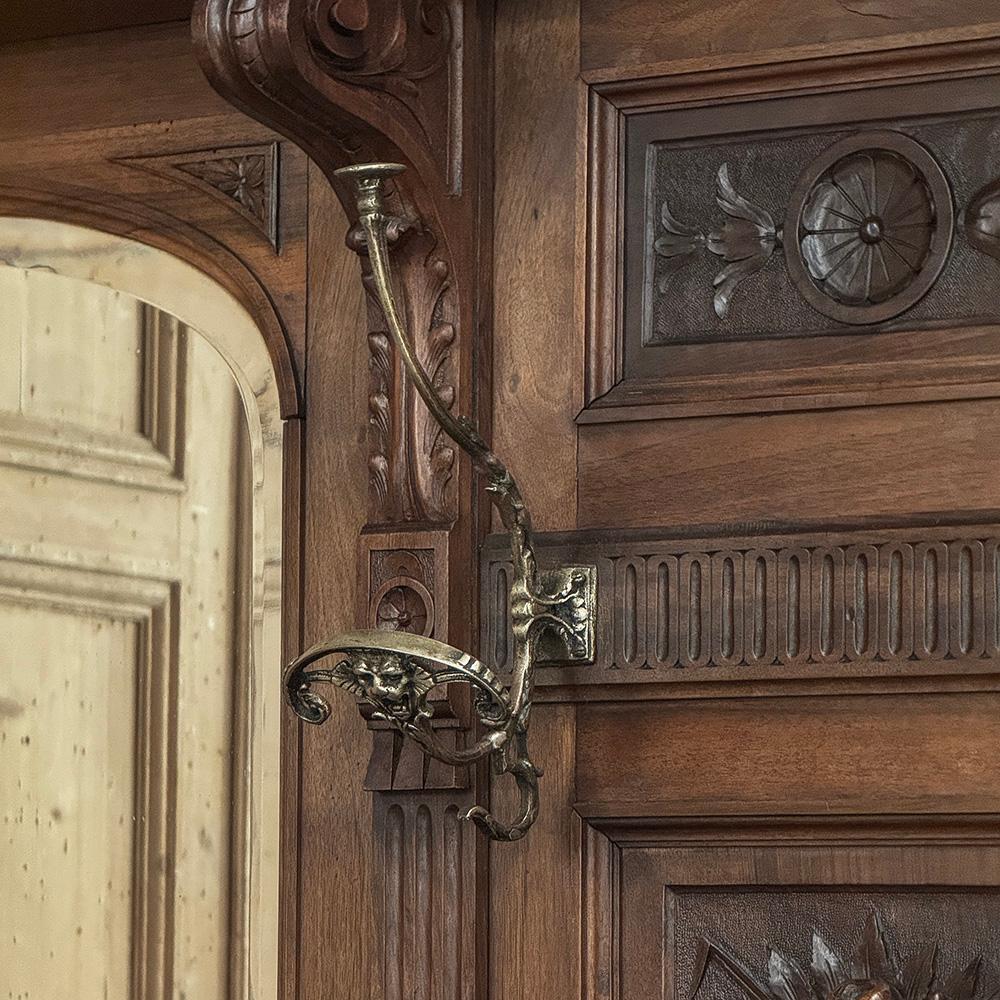 19th Century Grand Italian Hand-Carved Walnut Hall Tree ~ Coat Rack For Sale 7