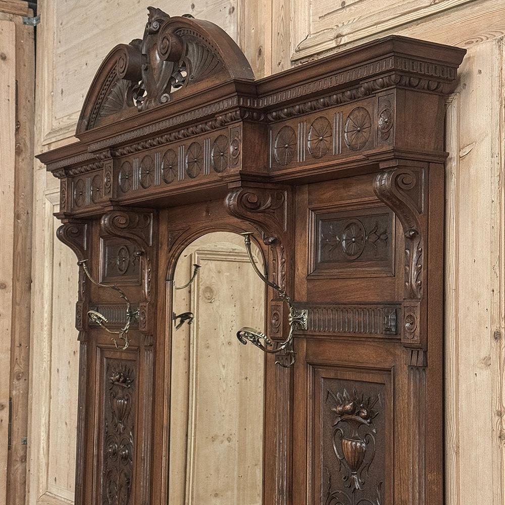 19th Century Grand Italian Hand-Carved Walnut Hall Tree ~ Coat Rack For Sale 11