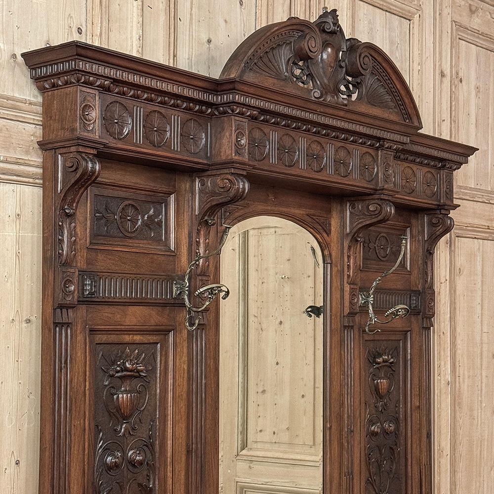 19th Century Grand Italian Hand-Carved Walnut Hall Tree ~ Coat Rack For Sale 9
