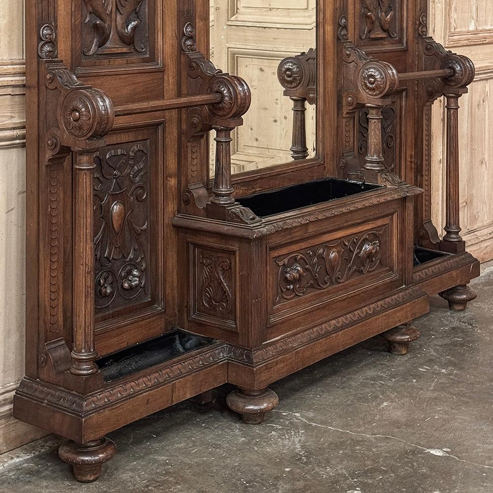19th Century Grand Italian Hand-Carved Walnut Hall Tree ~ Coat Rack For Sale 10