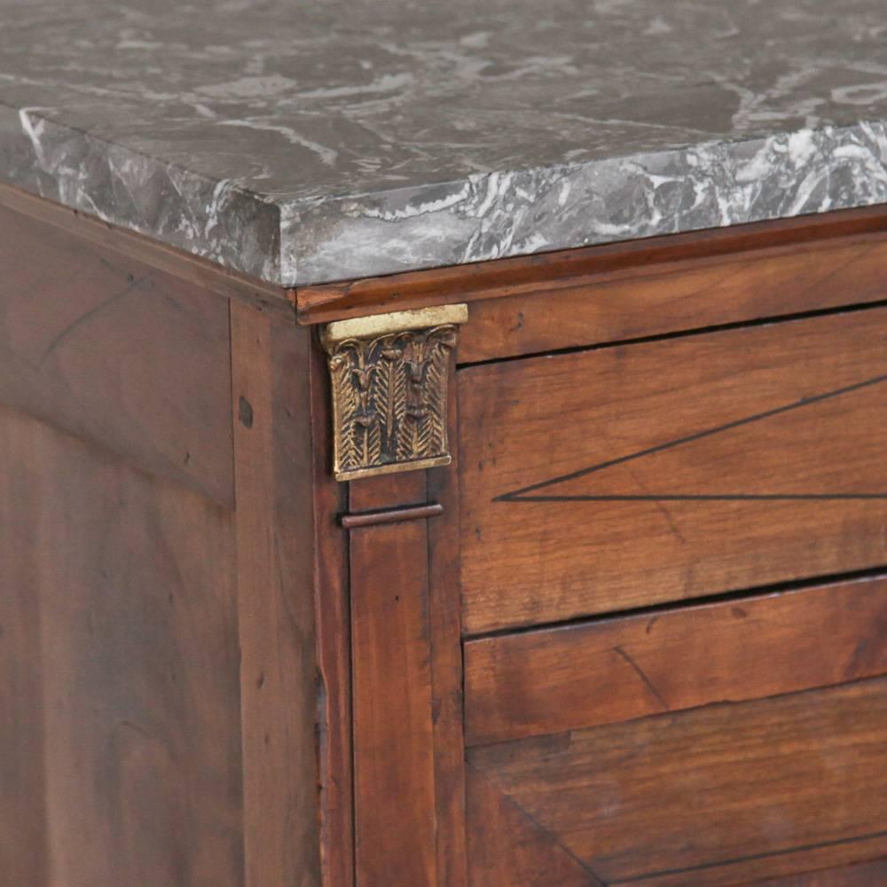 Gilt 19th Century French Empire Walnut Marble-Top Buffet/Sideboard