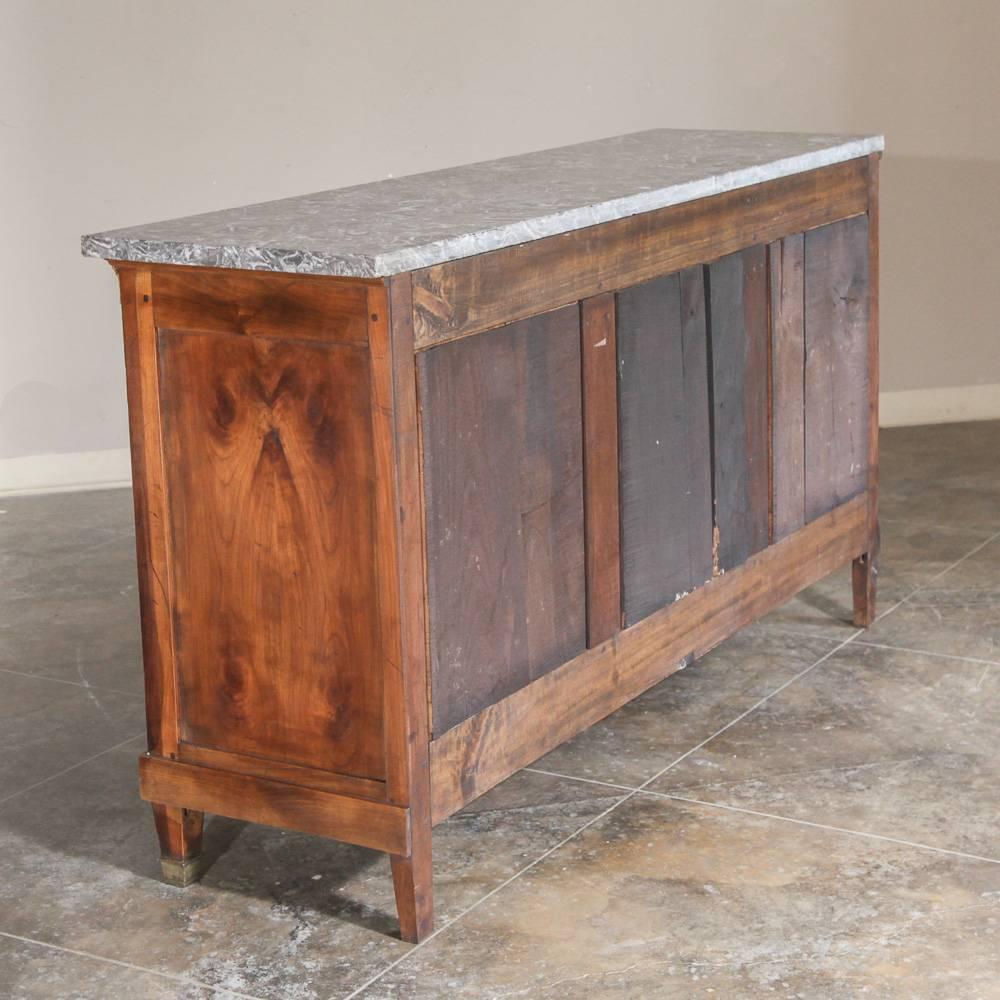 Bronze 19th Century French Empire Walnut Marble-Top Buffet/Sideboard
