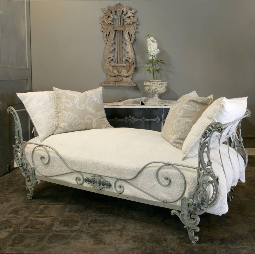 Hand-Crafted 19th Century Wrought Iron Painted Campaign Bed