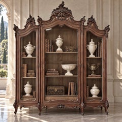 19th Century Italian Rococo Walnut Three-Door Display Bookcase ~ Armoire