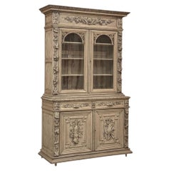 19th Century French Renaissance Hunt Stripped Oak Bookcase