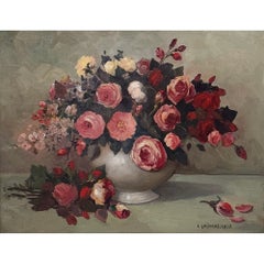 Dutch Still Life of Garden Roses in an Ironstone Tureen by L. Snijders, Dated 19