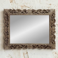 Antique French Louis XIV Baroque Stripped Hand-Carved Wood Mirror