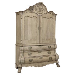 18th Century Dutch Baroque Stripped Oak Linen Press