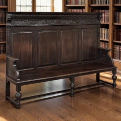 19th Century English Renaissance Revival Oak Hall Bench