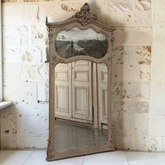 Specchio trumeau in rovere sverniciato in stile Luigi XV, francese di campagna, XIX secolo