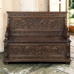 19th Century French Renaissance Revival Oak Trunk ~ Hall Bench