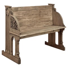 19th Century Gothic Revival Stripped Oak & Fruitwood Deacon’s Bench