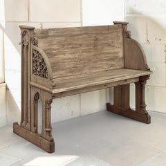19th Century Gothic Revival Stripped Oak & Fruitwood Deacon’s Bench