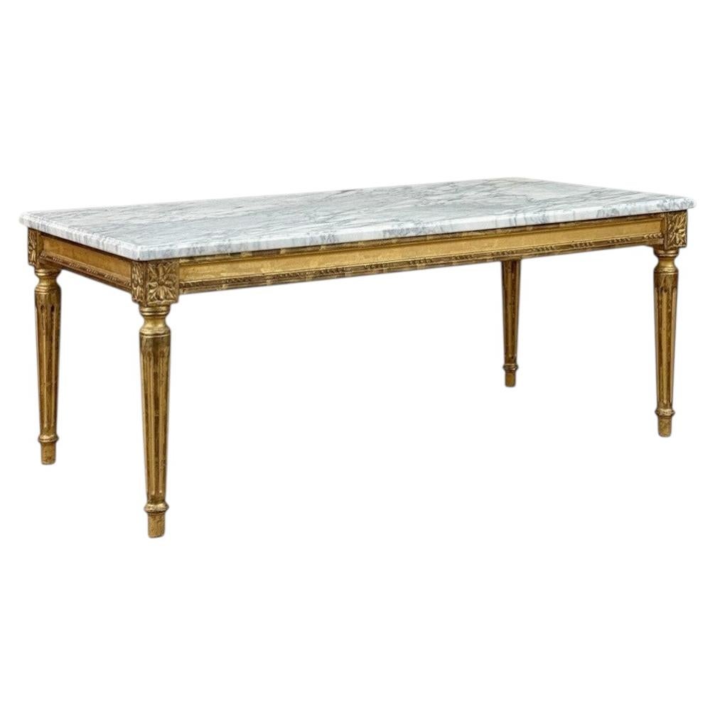 French Louis XVI Giltwood Coffee Table with Carrara Marble For Sale