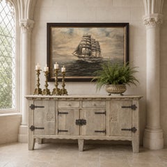 Credenza olandese in stile neogotico in rovere grezzo con elementi in ferro forgiato a mano