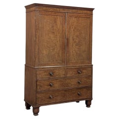 19th Century English Figured Walnut Linen Press ~ Wardrobe