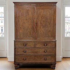 19th Century English Figured Walnut Linen Press ~ Wardrobe